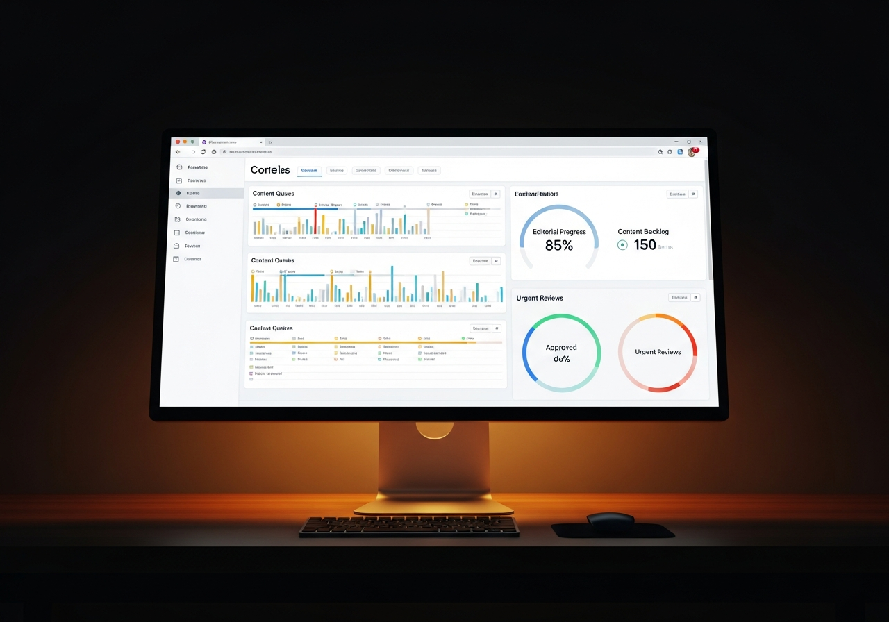 Content moderation dashboard showing review queues and decision metrics