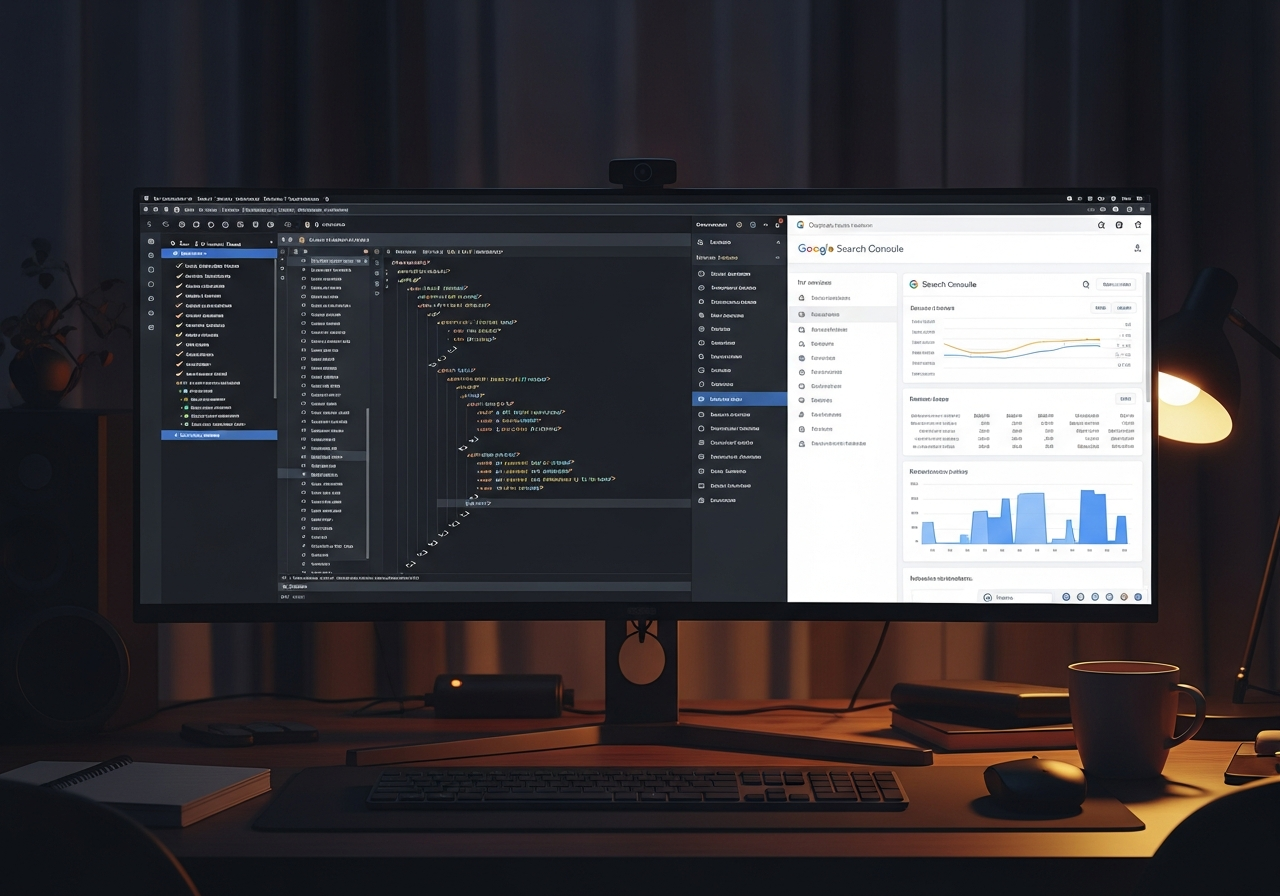 SEO performance metrics with indexation coverage and Core Web Vitals tracking