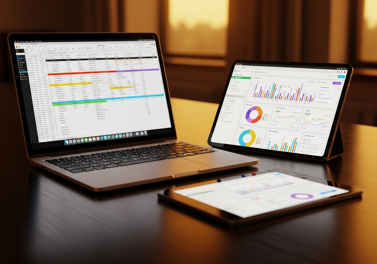 Side-by-side comparison of spreadsheet workflows versus custom platform interface