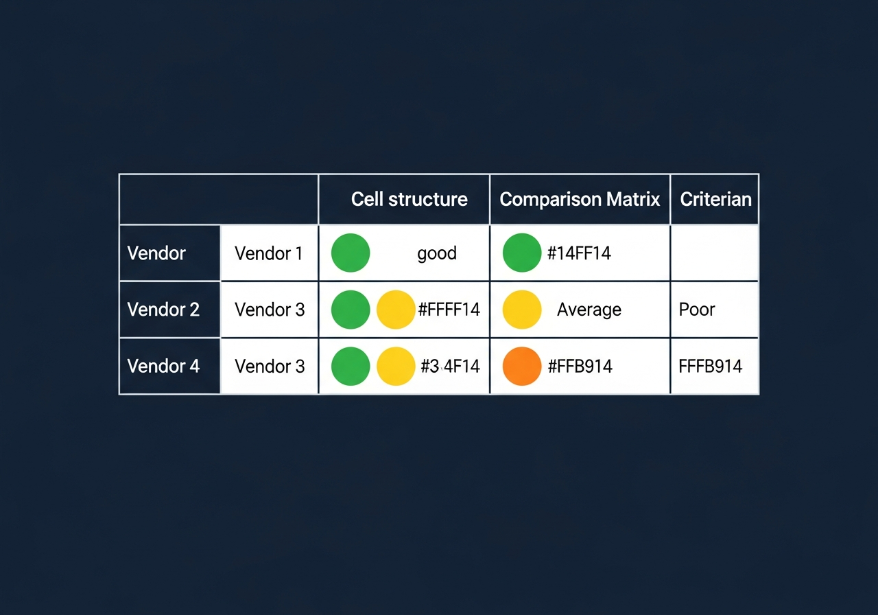 Vendor comparison matrix with weighted scoring across evaluation criteria