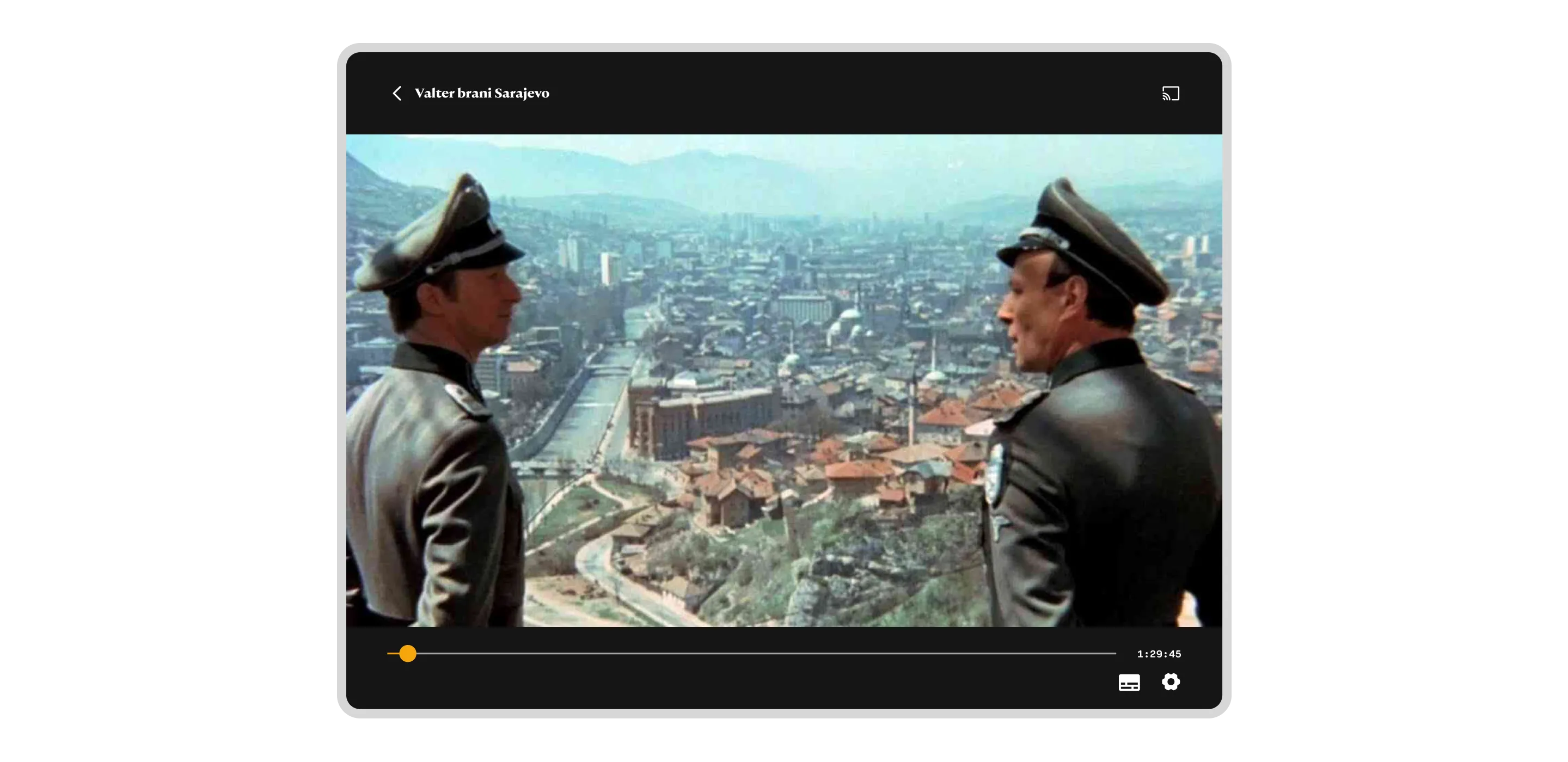 Digital video player interface displaying a scene from the classic film 'Valter brani Sarajevo'