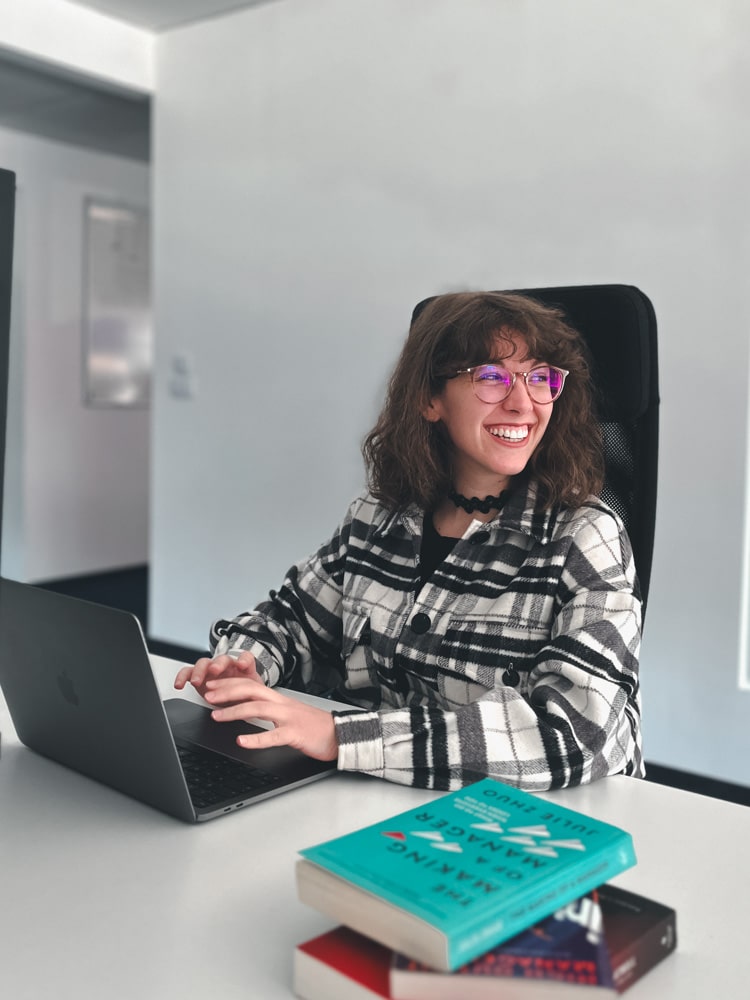 Engineering manager with her books