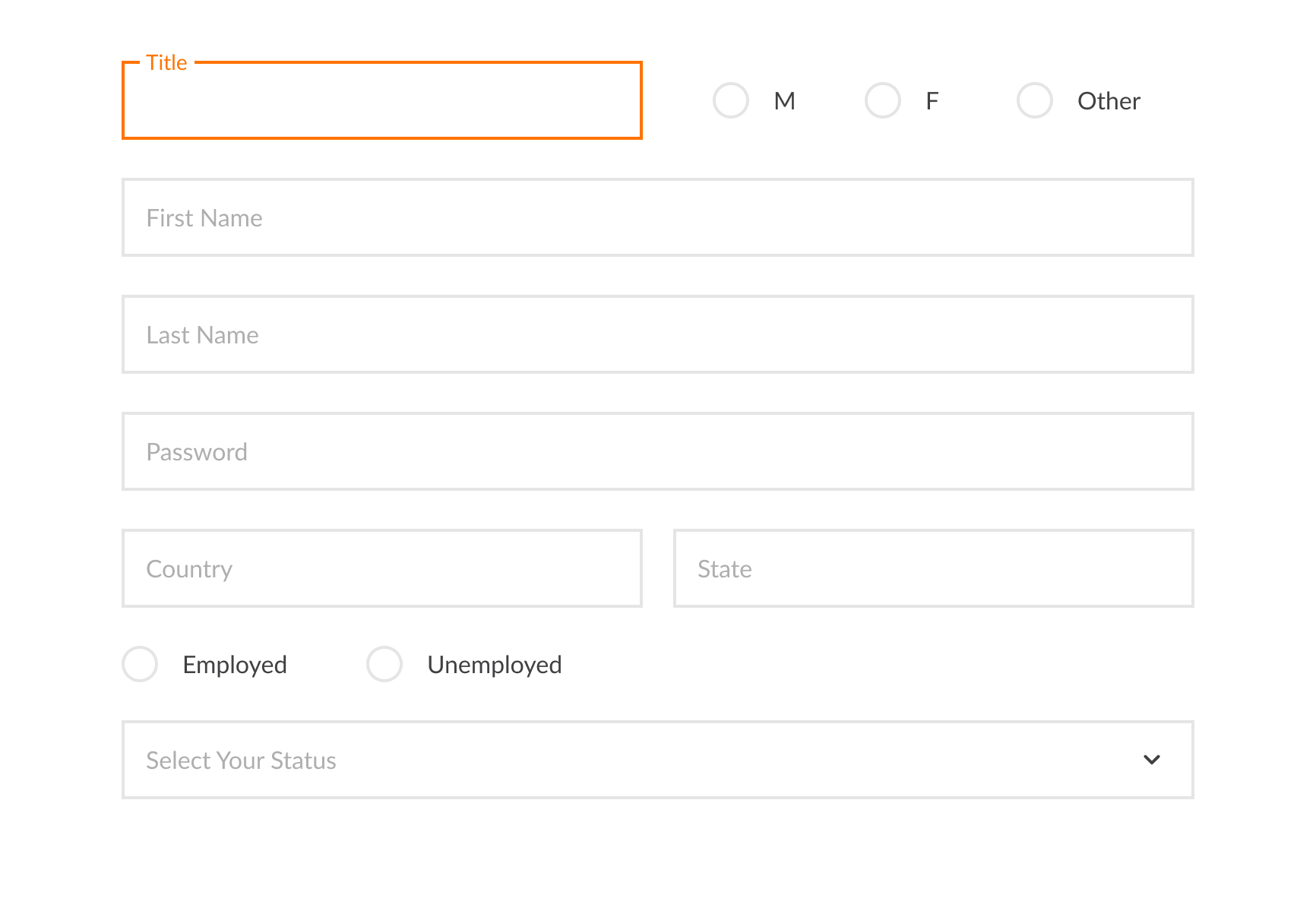 Form containing multiple fields, radio buttons and a dropdown